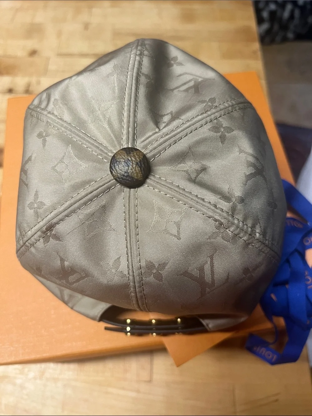 Louis Vuitton Cream Satin and Brown Monogram Baseball Cap